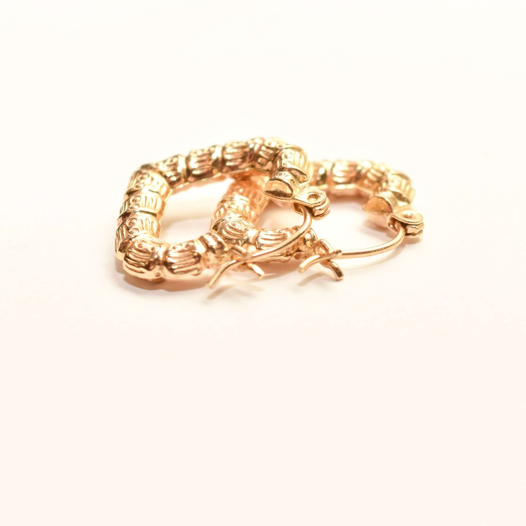 14K Textured Heart-Shaped Gold Hoops