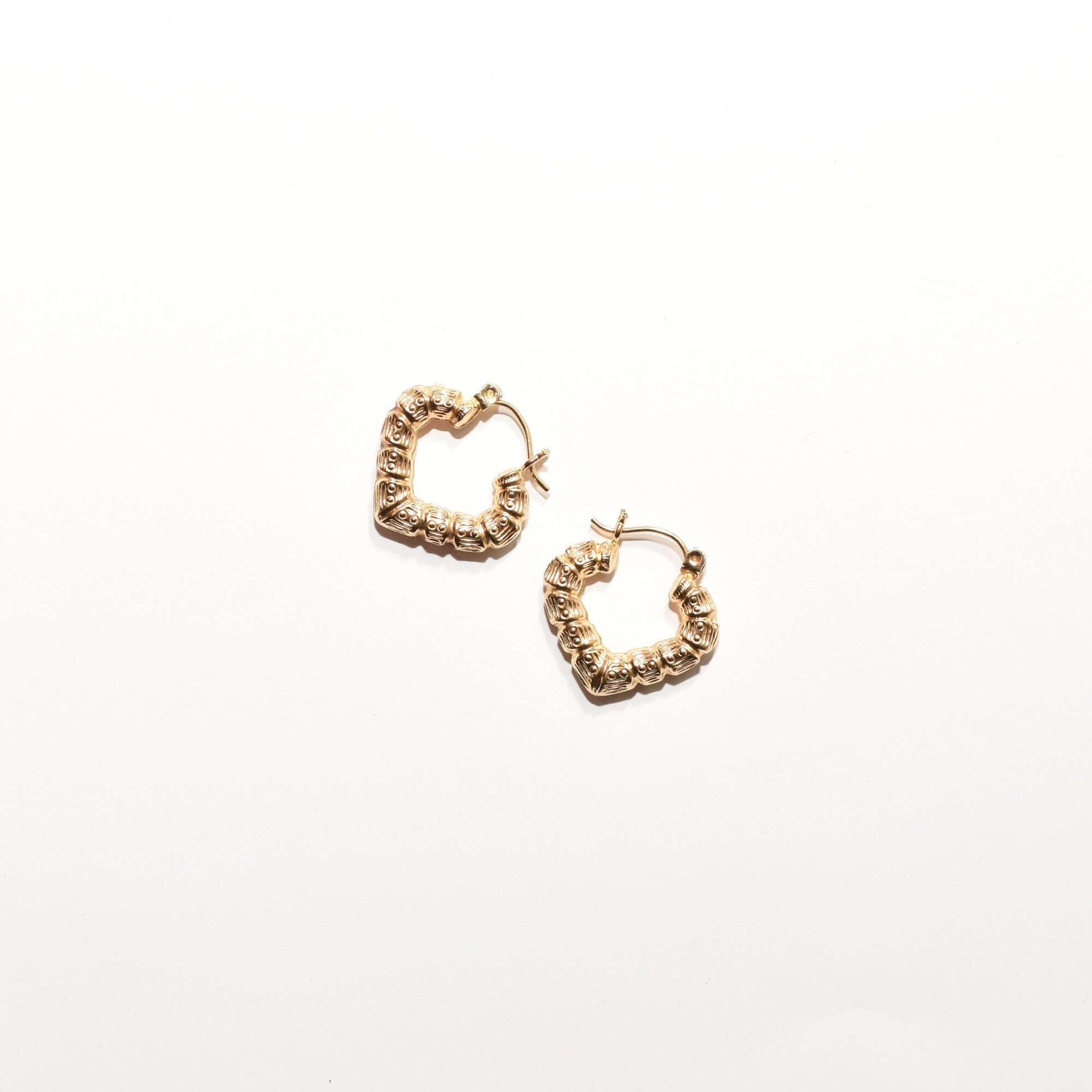 14K Textured Heart-Shaped Gold Hoops