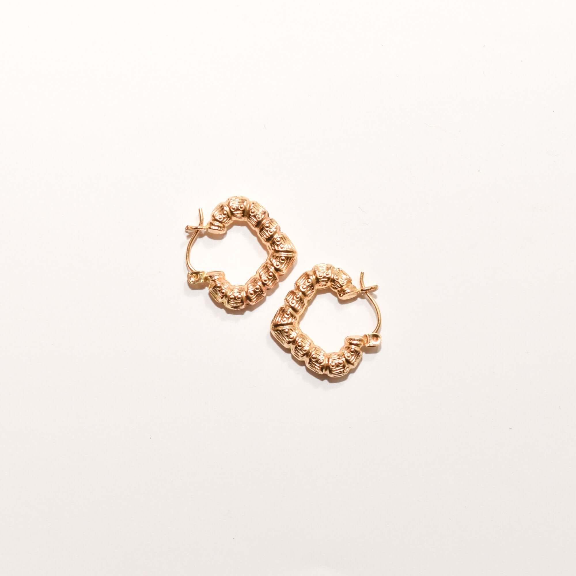 14K Textured Heart-Shaped Gold Hoops