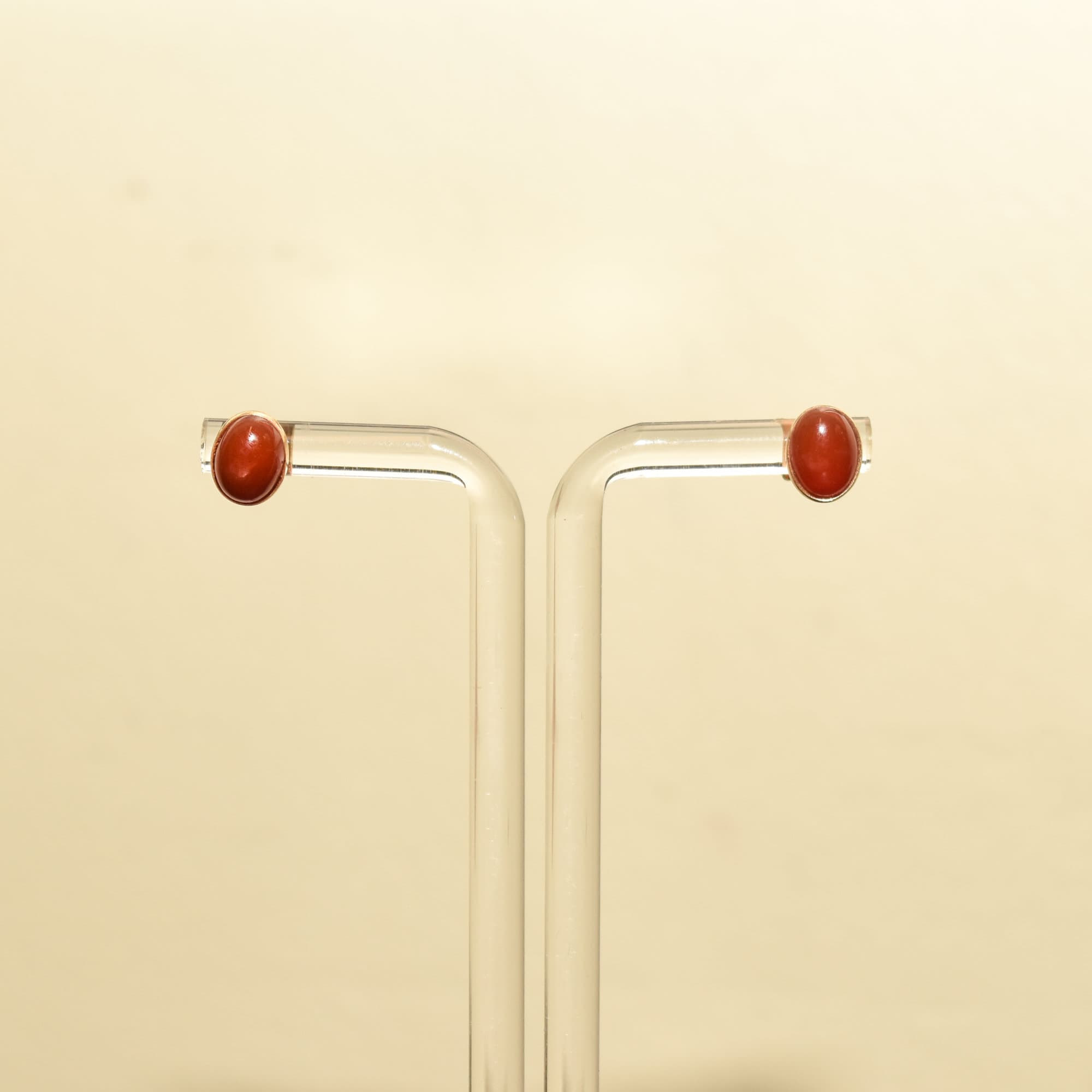 Cute 14K Carnelian Button Studs In Yellow Gold, Valentines Day Gift, 8.5mm