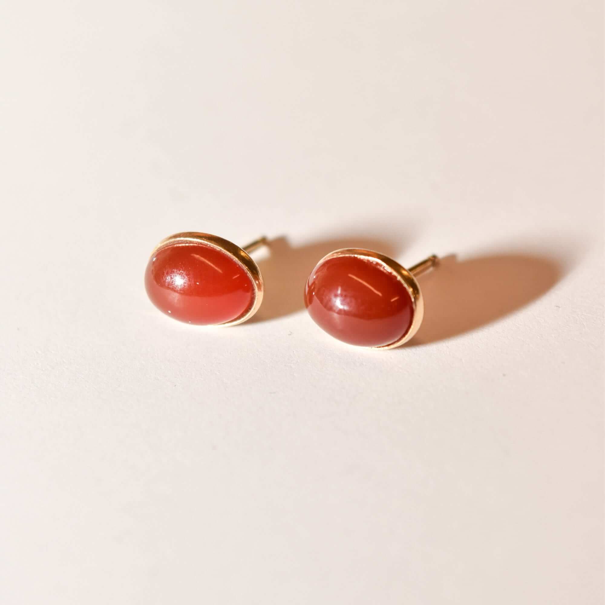 Cute 14K Carnelian Button Studs In Yellow Gold, Valentines Day Gift, 8.5mm