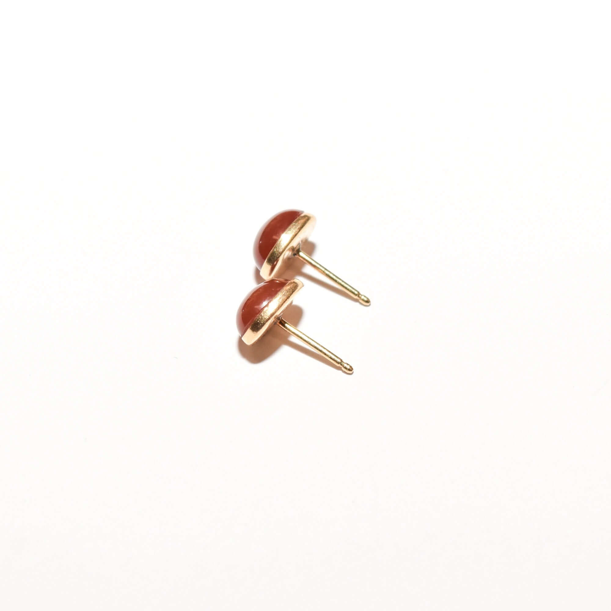 Cute 14K Carnelian Button Studs In Yellow Gold, Valentines Day Gift, 8.5mm