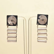 Abstract Modernist Ladder Earrings, Black Composite & Silver Pierced Dangle Earrings, 47.5mm