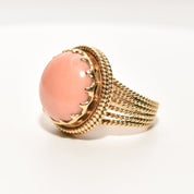 Estate Angel Skin Coral Cocktail Ring in 18K Yellow Gold with Woven Band, Size 6.25 US