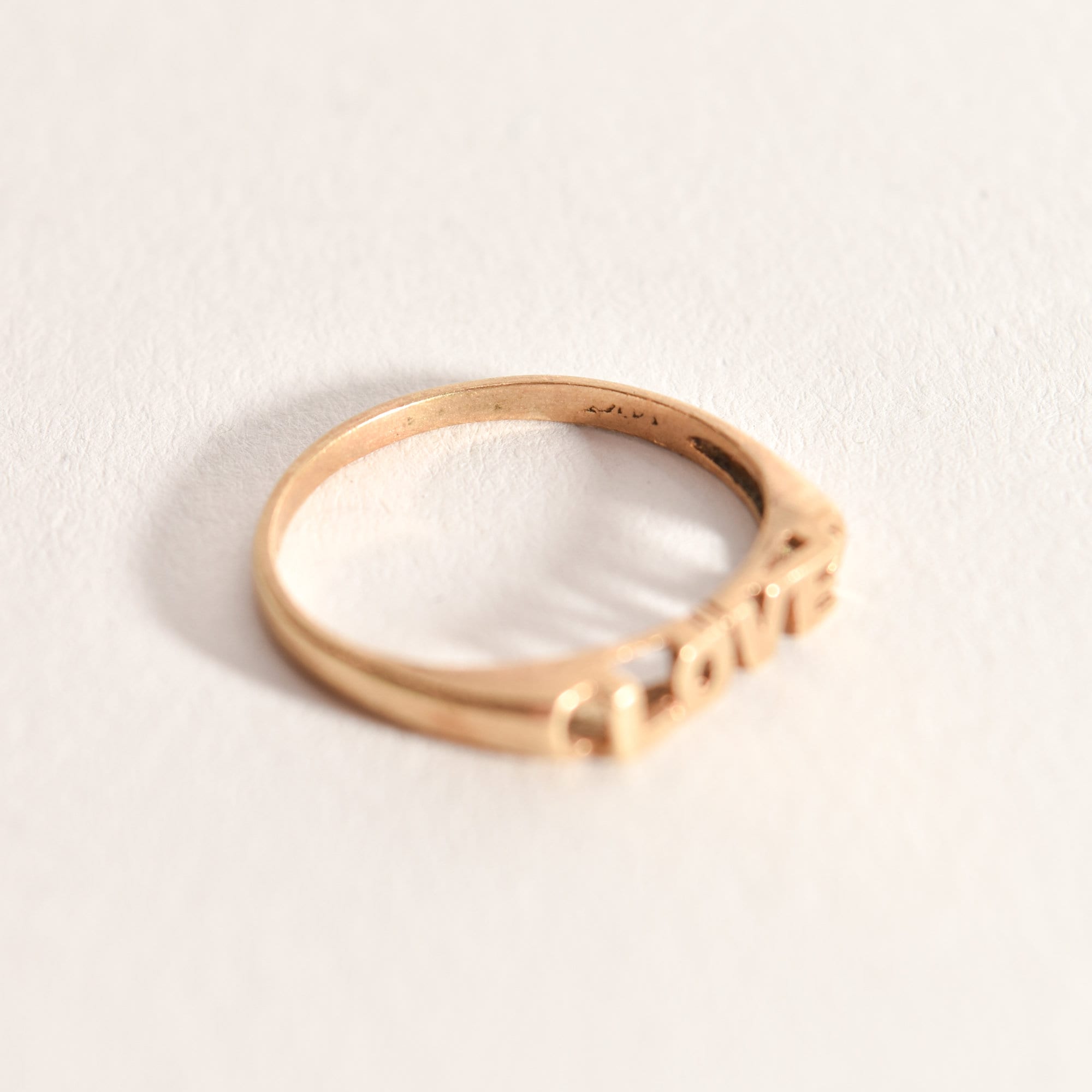 Minimalist 14K Yellow Gold 'LOVE' Ring, Cute Gold Stacking Ring, Valentines Day Gift, Size 6 3/4 US