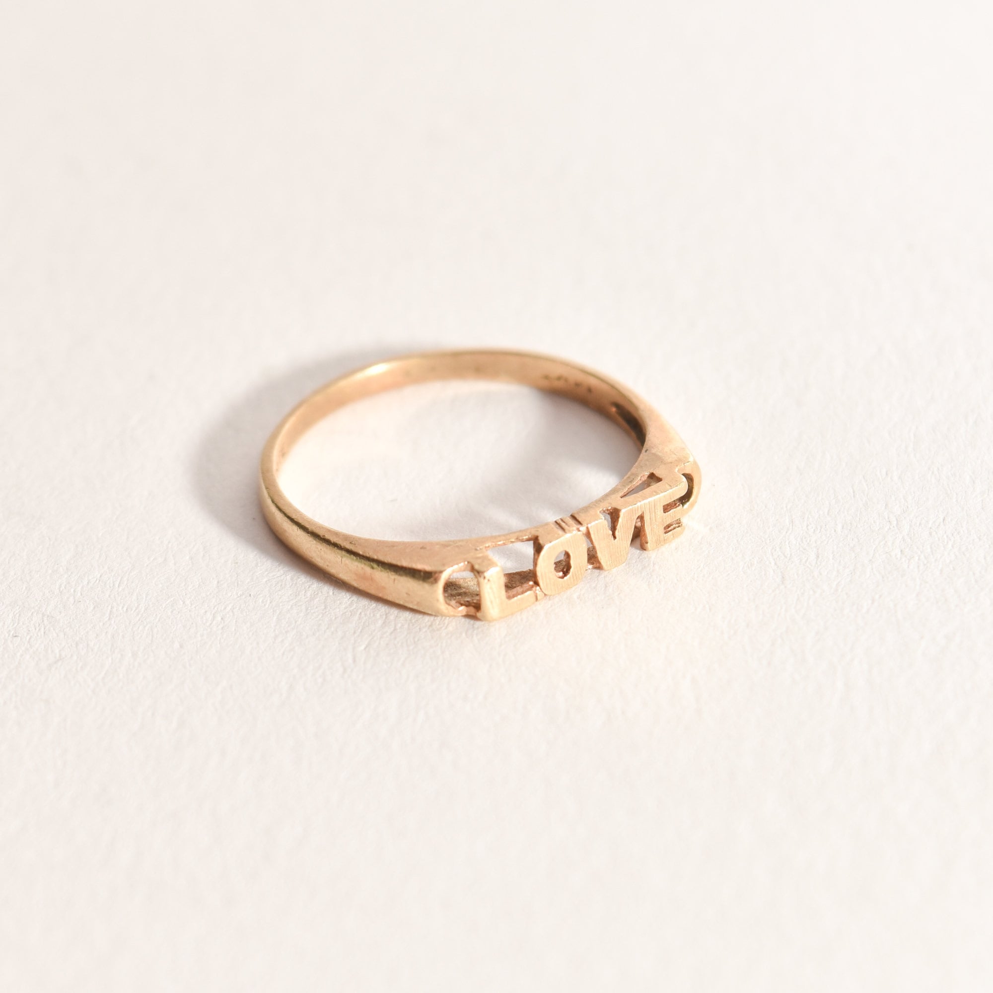 Minimalist 14K Yellow Gold 'LOVE' Ring, Cute Gold Stacking Ring, Valentines Day Gift, Size 6 3/4 US