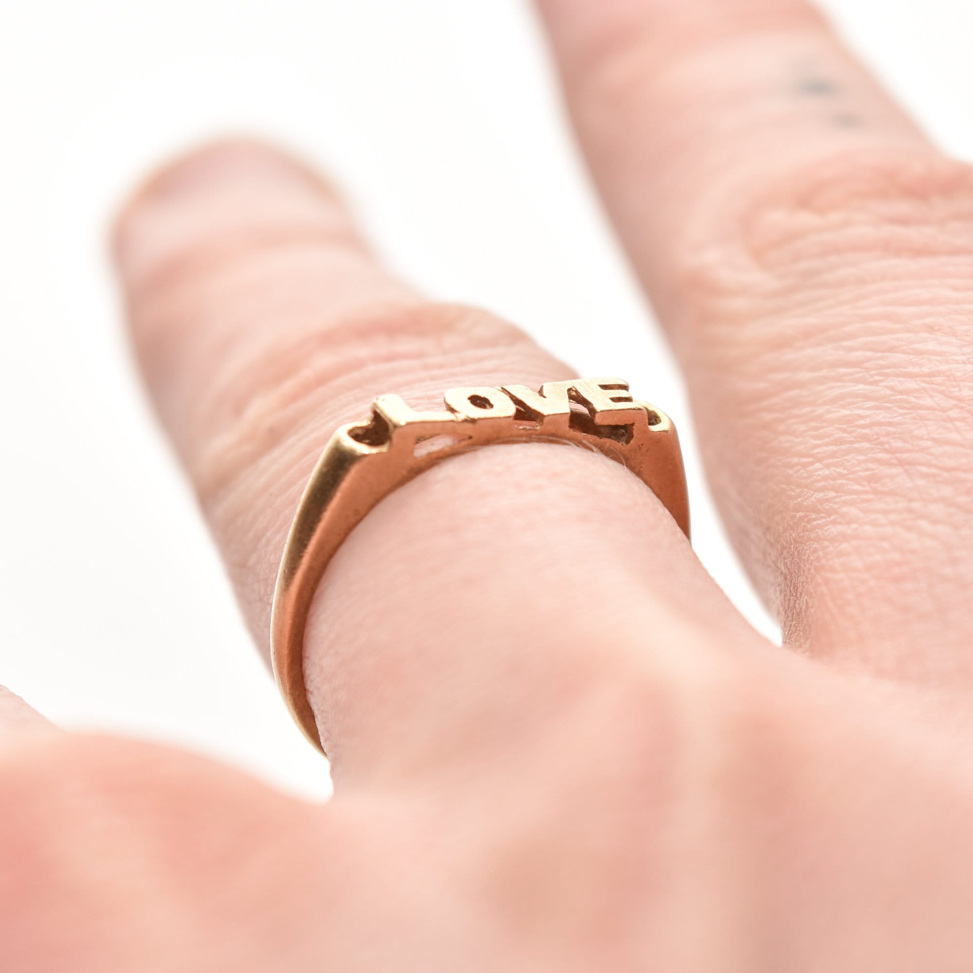 Minimalist 14K Yellow Gold 'LOVE' Ring, Cute Gold Stacking Ring, Valentines Day Gift, Size 6 3/4 US