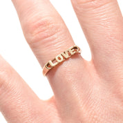 Minimalist 14K Yellow Gold 'LOVE' Ring, Cute Gold Stacking Ring, Valentines Day Gift, Size 6 3/4 US