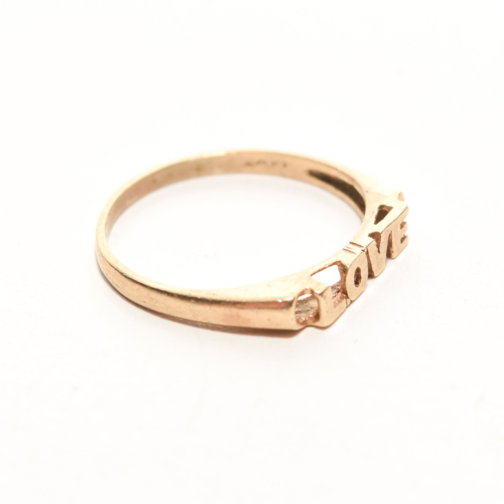 Minimalist 14K Yellow Gold 'LOVE' Ring, Cute Gold Stacking Ring, Valentines Day Gift, Size 6 3/4 US