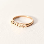 Minimalist 14K Yellow Gold 'LOVE' Ring, Cute Gold Stacking Ring, Valentines Day Gift, Size 6 3/4 US