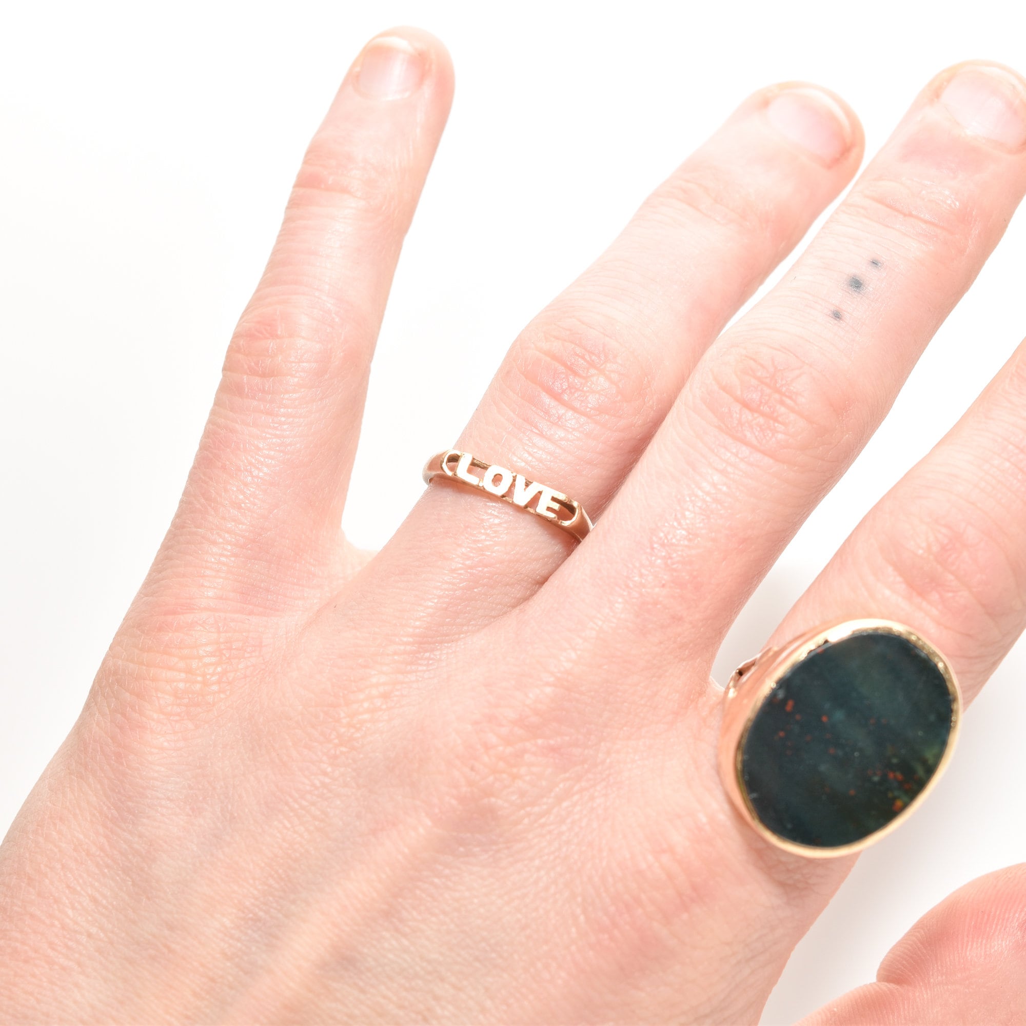 Minimalist 14K Yellow Gold 'LOVE' Ring, Cute Gold Stacking Ring, Valentines Day Gift, Size 6 3/4 US