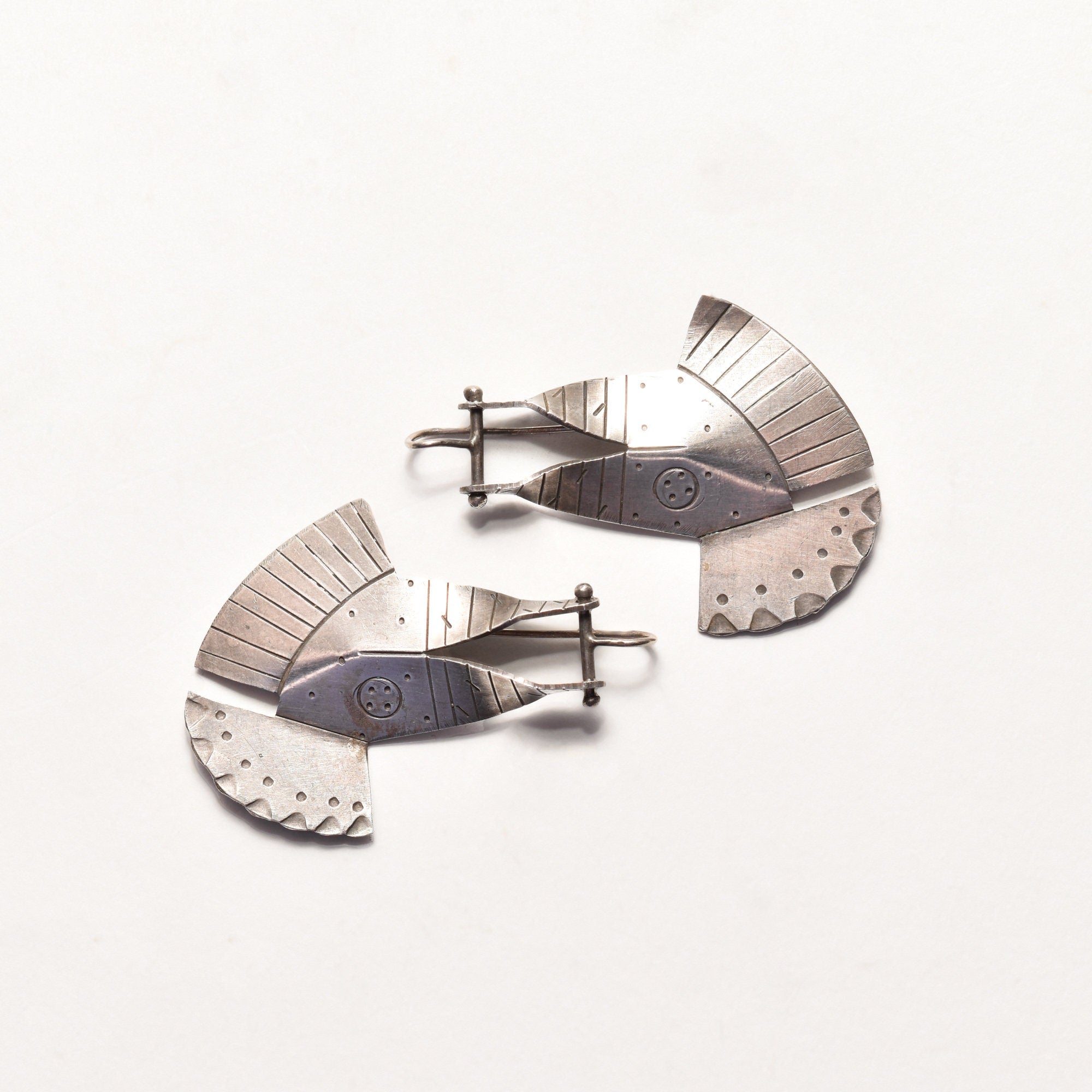 Modernist Sterling Silver Fish Head Dangle Earrings, Unique 925 Silver Earrings, 1.875"