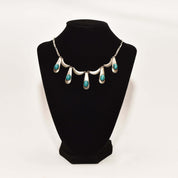 Israeli Sterling Silver Turquoise Festoon Necklace, Piano Key Pendant, Gemstone Jewelry, 19" L