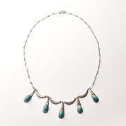 Israeli Sterling Silver Turquoise Festoon Necklace, Piano Key Pendant, Gemstone Jewelry, 19" L