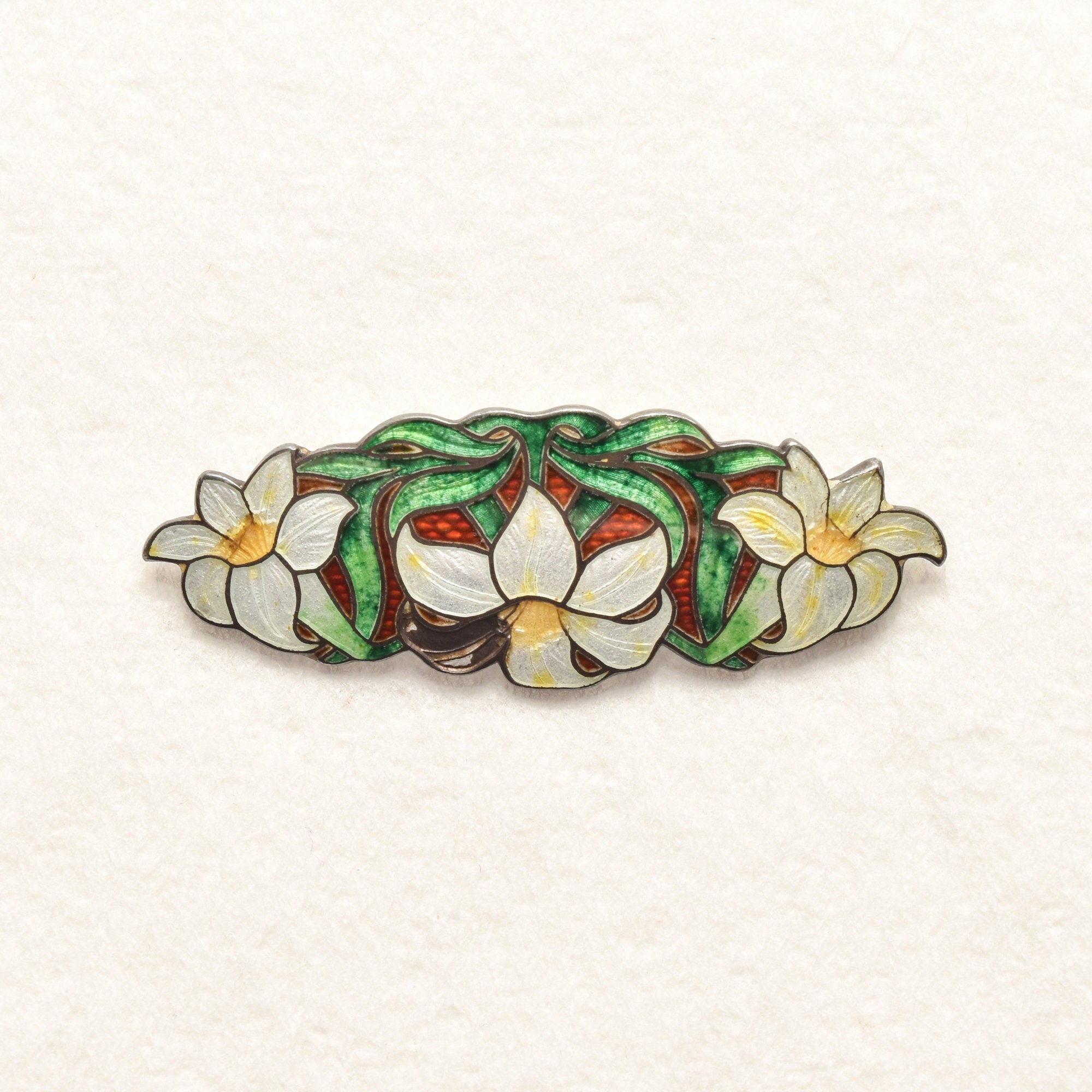 Sheffield Sterling Silver Genuine Cloisonne Flower Brooch