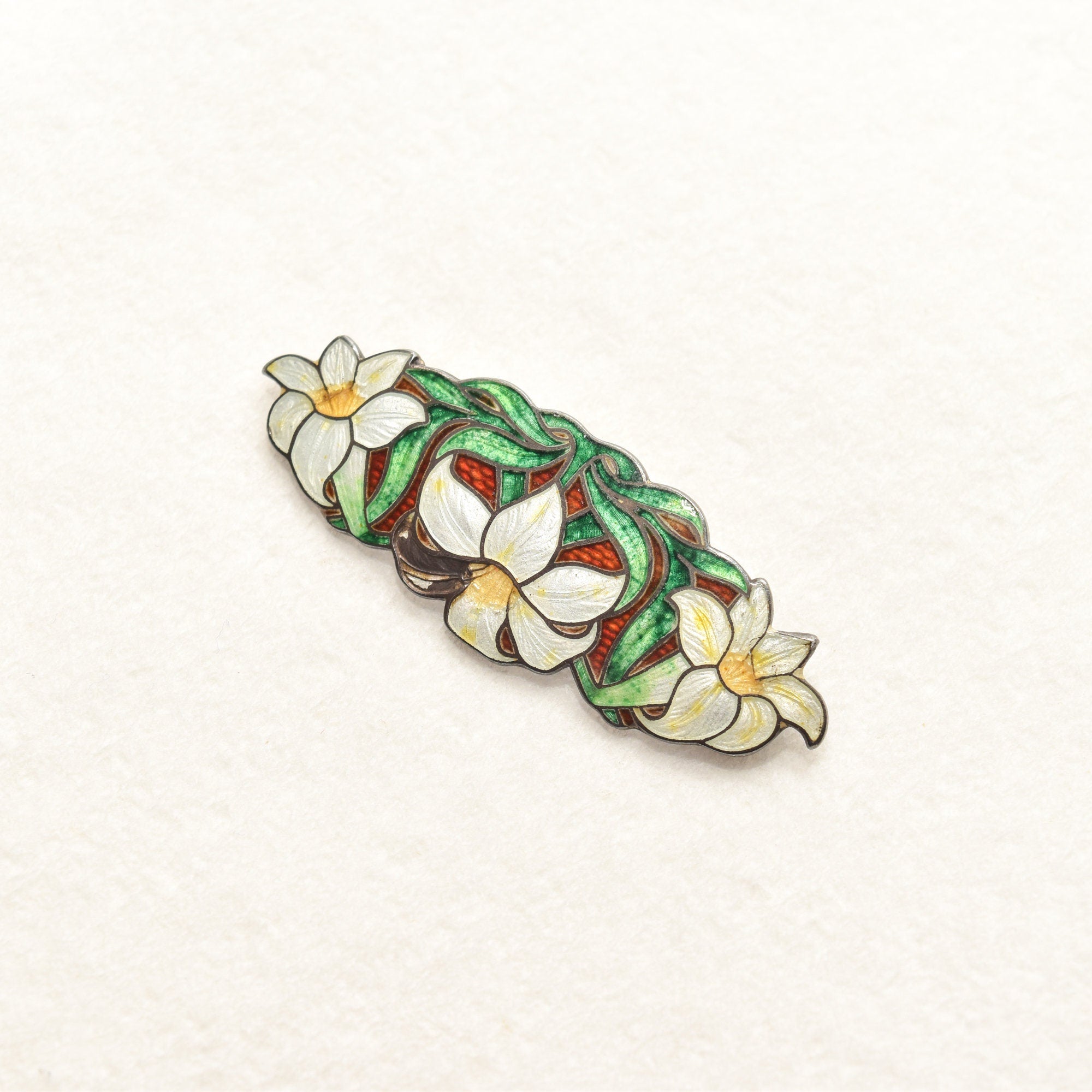 Sheffield Sterling Silver Genuine Cloisonne Flower Brooch