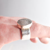 Sparkly Sterling Silver Druzy Quartz Ring, Chunky Hammered Ring, Gemstone Jewelry, Size 10 1/4 US