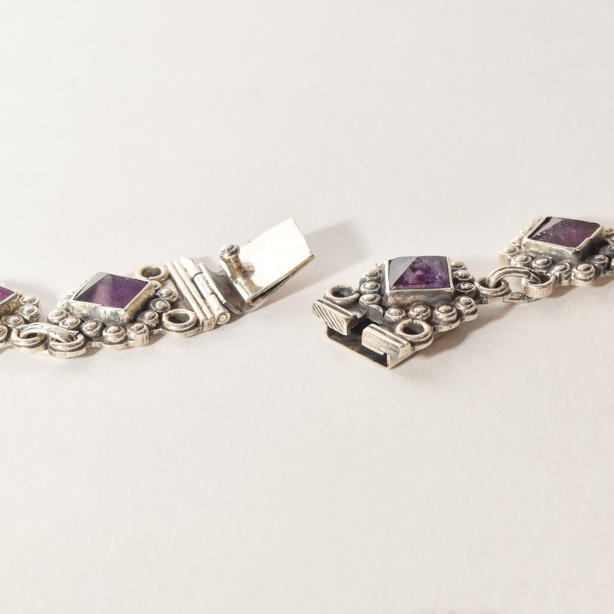 TAXCO Sterling Silver Amethyst Art Deco Necklace, Matilde Poulat Style, Valentines Day Gift, 17.5"