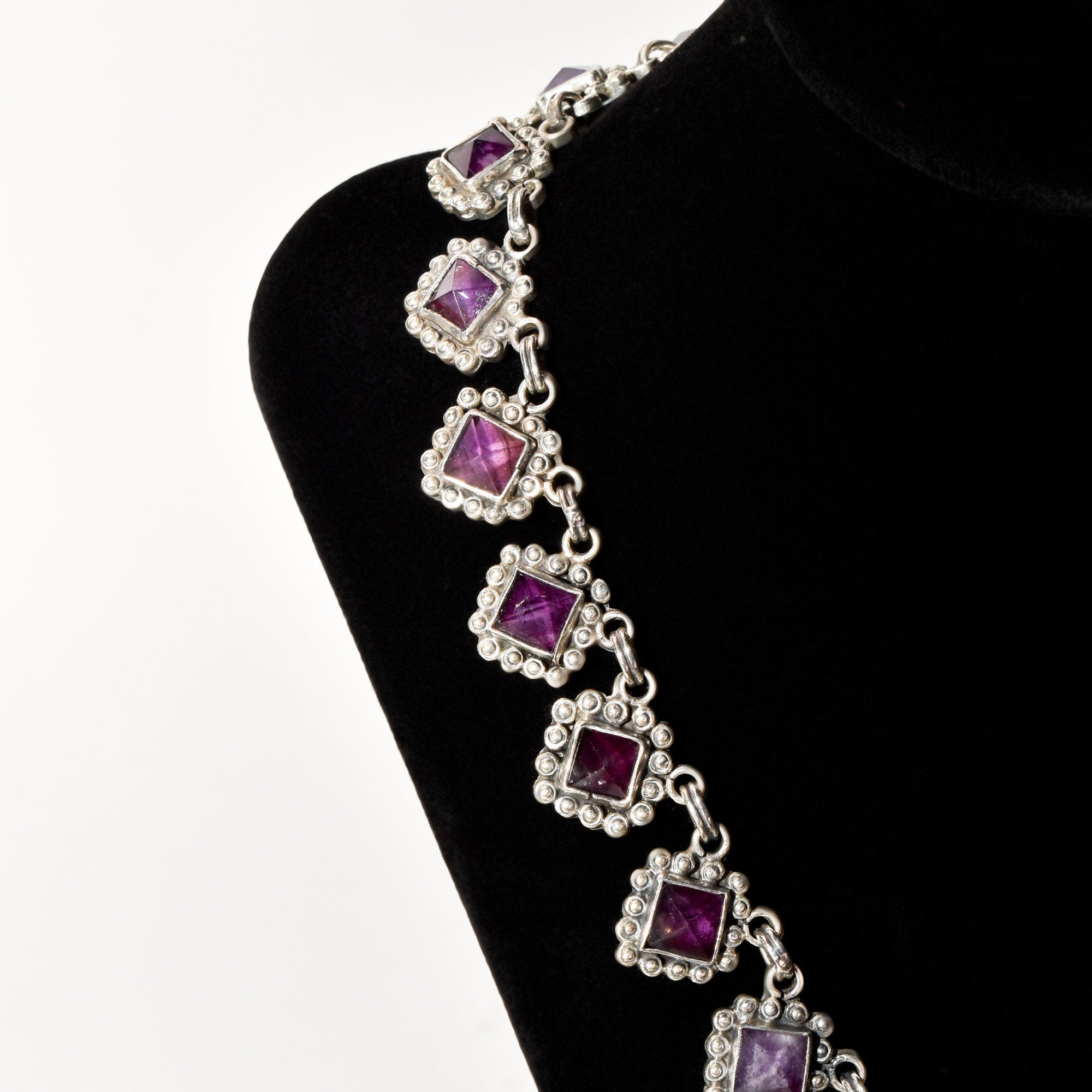 TAXCO Sterling Silver Amethyst Art Deco Necklace, Matilde Poulat Style, Valentines Day Gift, 17.5"