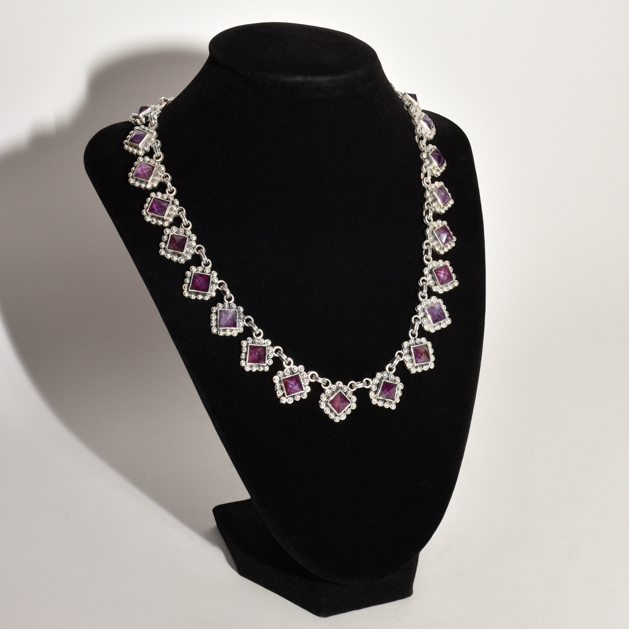 TAXCO Sterling Silver Amethyst Art Deco Necklace, Matilde Poulat Style, Valentines Day Gift, 17.5"