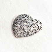 Ornate Sterling Silver Filigree Heart Brooch