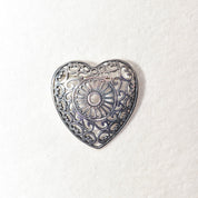 Ornate Sterling Silver Filigree Heart Brooch
