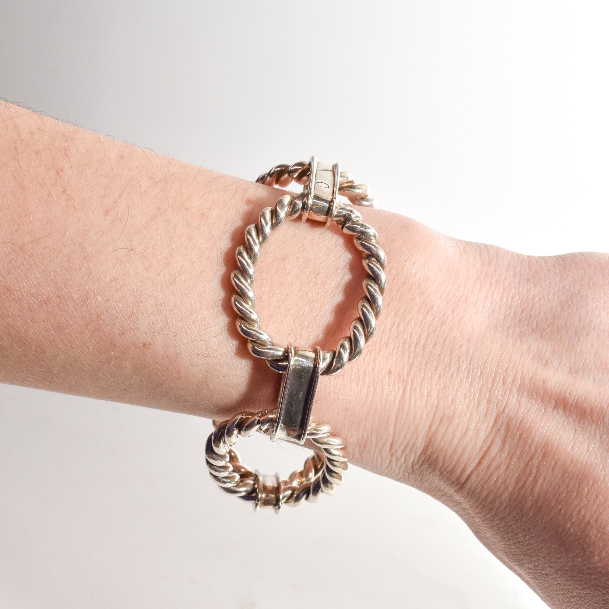 TAXCO Sterling Silver Lasso Oval Link Bracelet, Unisex Bracelet, Modernist Jewelry, 7.75"