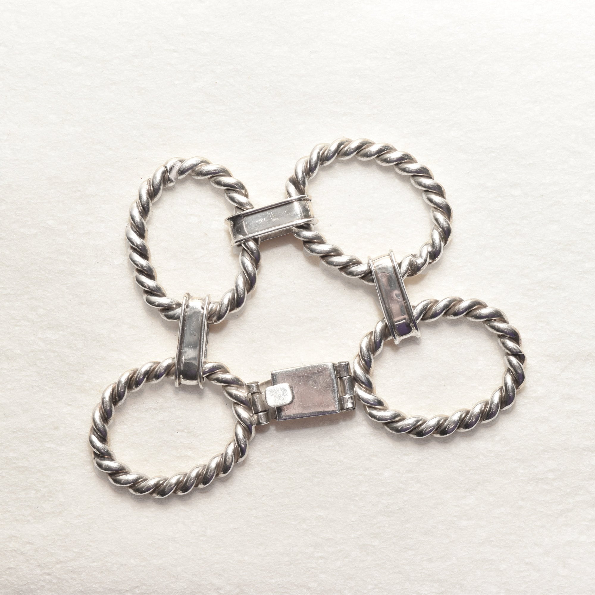 TAXCO Sterling Silver Lasso Oval Link Bracelet, Unisex Bracelet, Modernist Jewelry, 7.75"