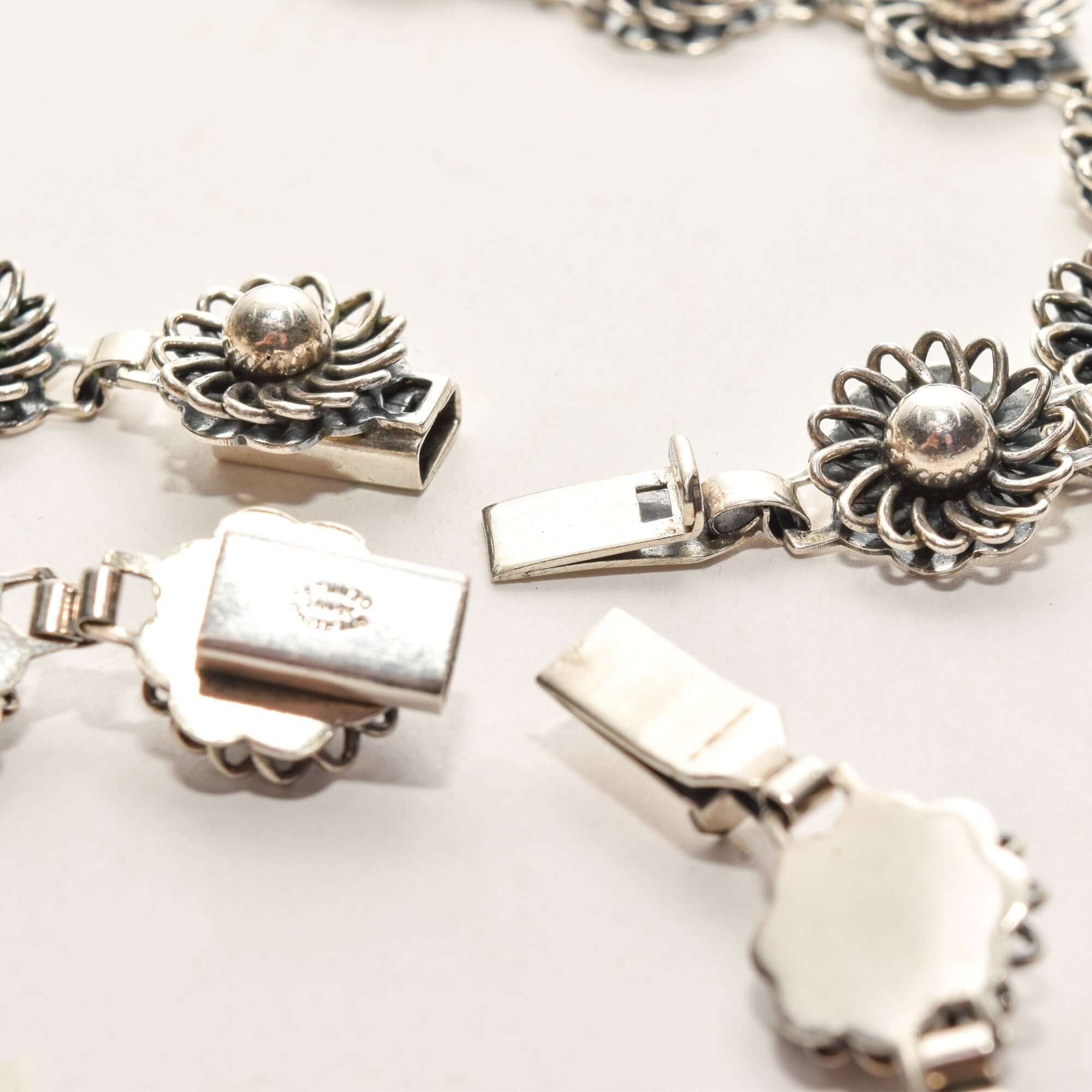 1950's Danish Sterling Silver Flower Link Necklace & Bracelet Set By John Lauritzen
