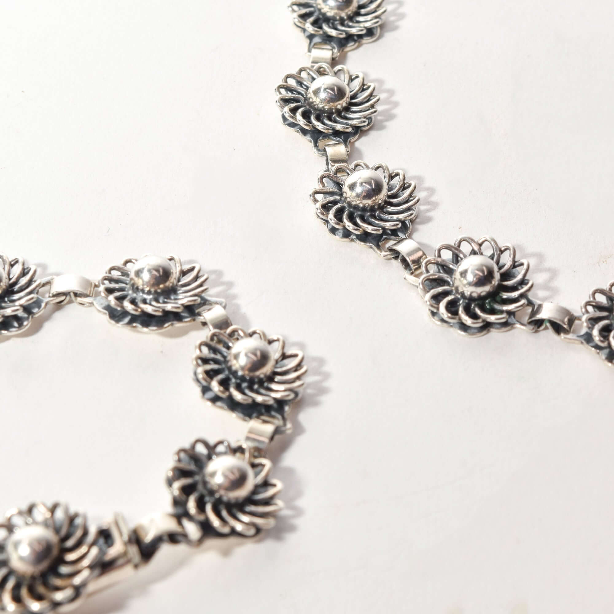 1950's Danish Sterling Silver Flower Link Necklace & Bracelet Set By John Lauritzen