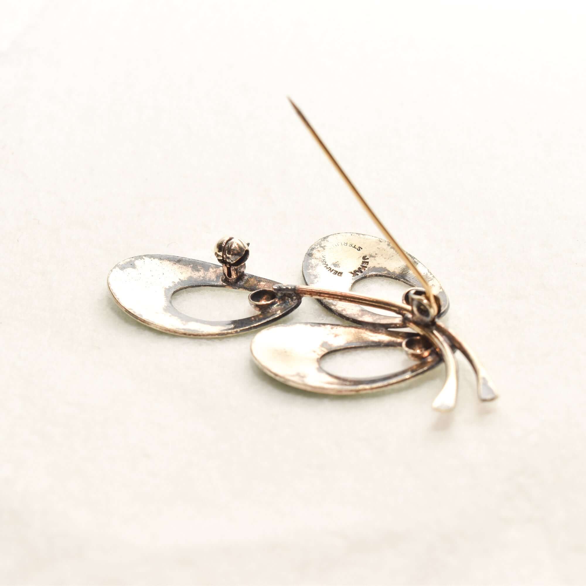 Jemax Denmark Guilloche Enamel Abstract Leaf Brooch, Gilt Sterling Silver, Max Standager, 2.25"