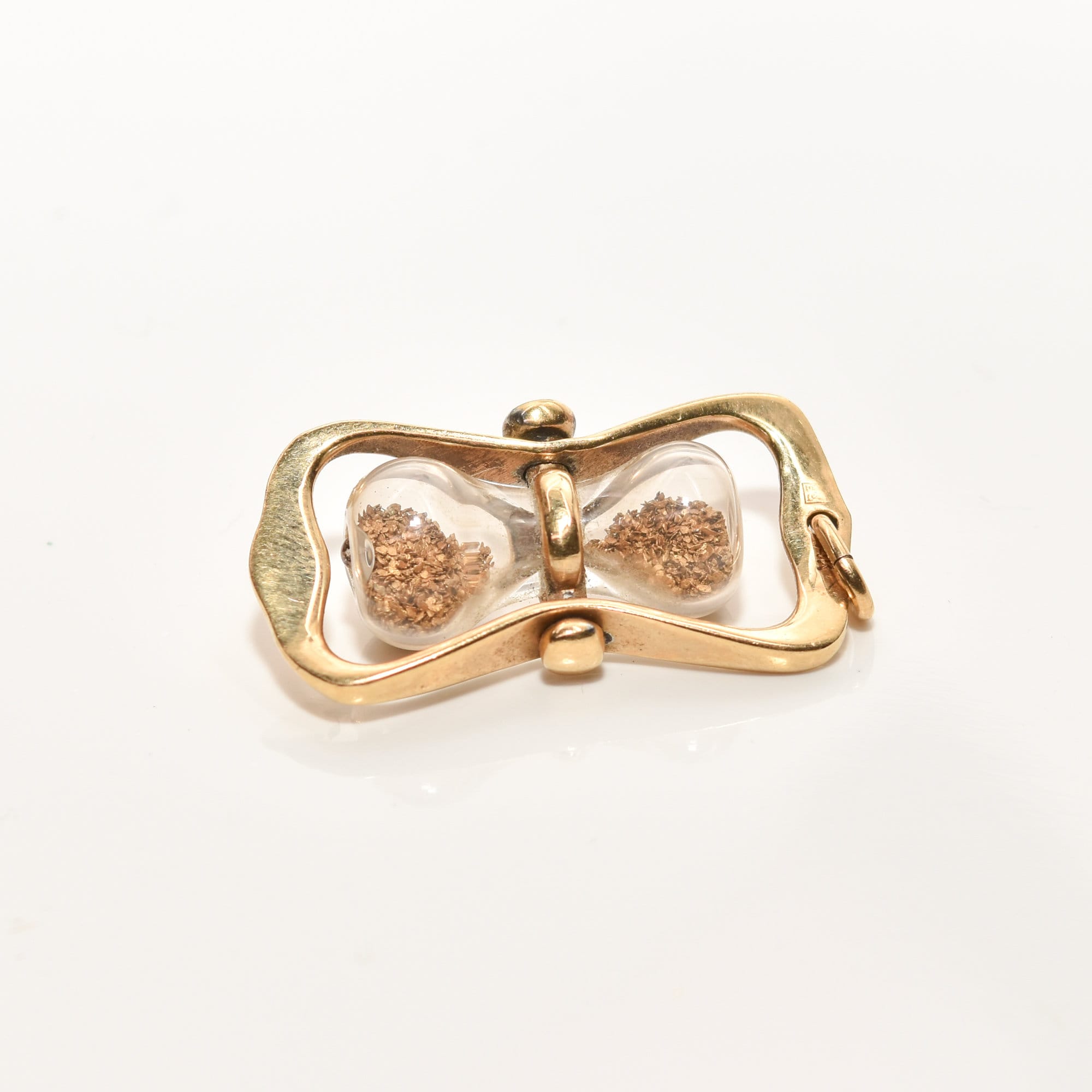 14K Hourglass Pendant With Gold Dust, Movable Swivel Pendant, Estate Jewelry, 36mm