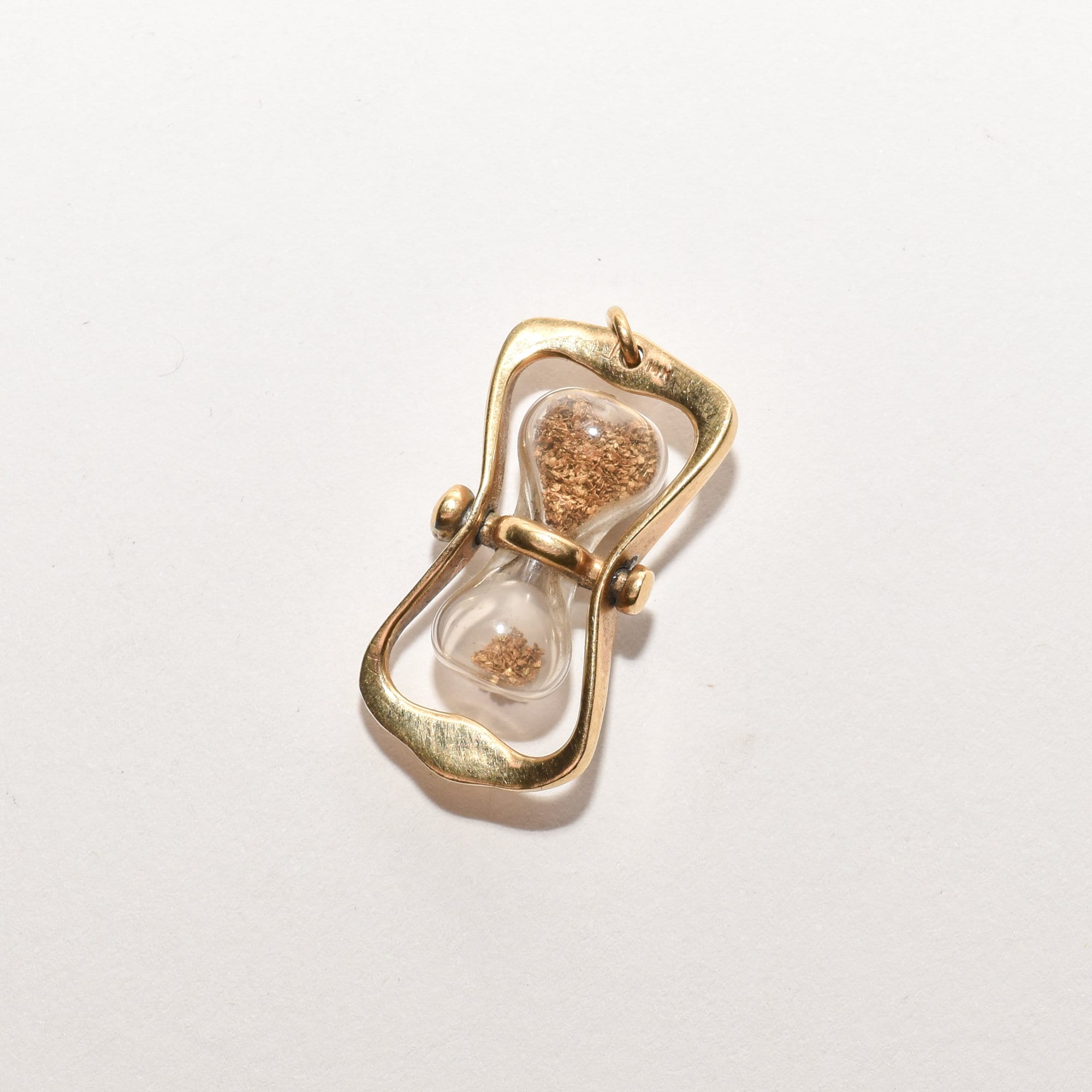 14K Hourglass Pendant With Gold Dust, Movable Swivel Pendant, Estate Jewelry, 36mm