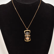 14K Hourglass Pendant With Gold Dust, Movable Swivel Pendant, Estate Jewelry, 36mm