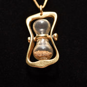 14K Hourglass Pendant With Gold Dust, Movable Swivel Pendant, Estate Jewelry, 36mm