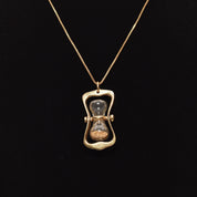 14K Hourglass Pendant With Gold Dust, Movable Swivel Pendant, Estate Jewelry, 36mm