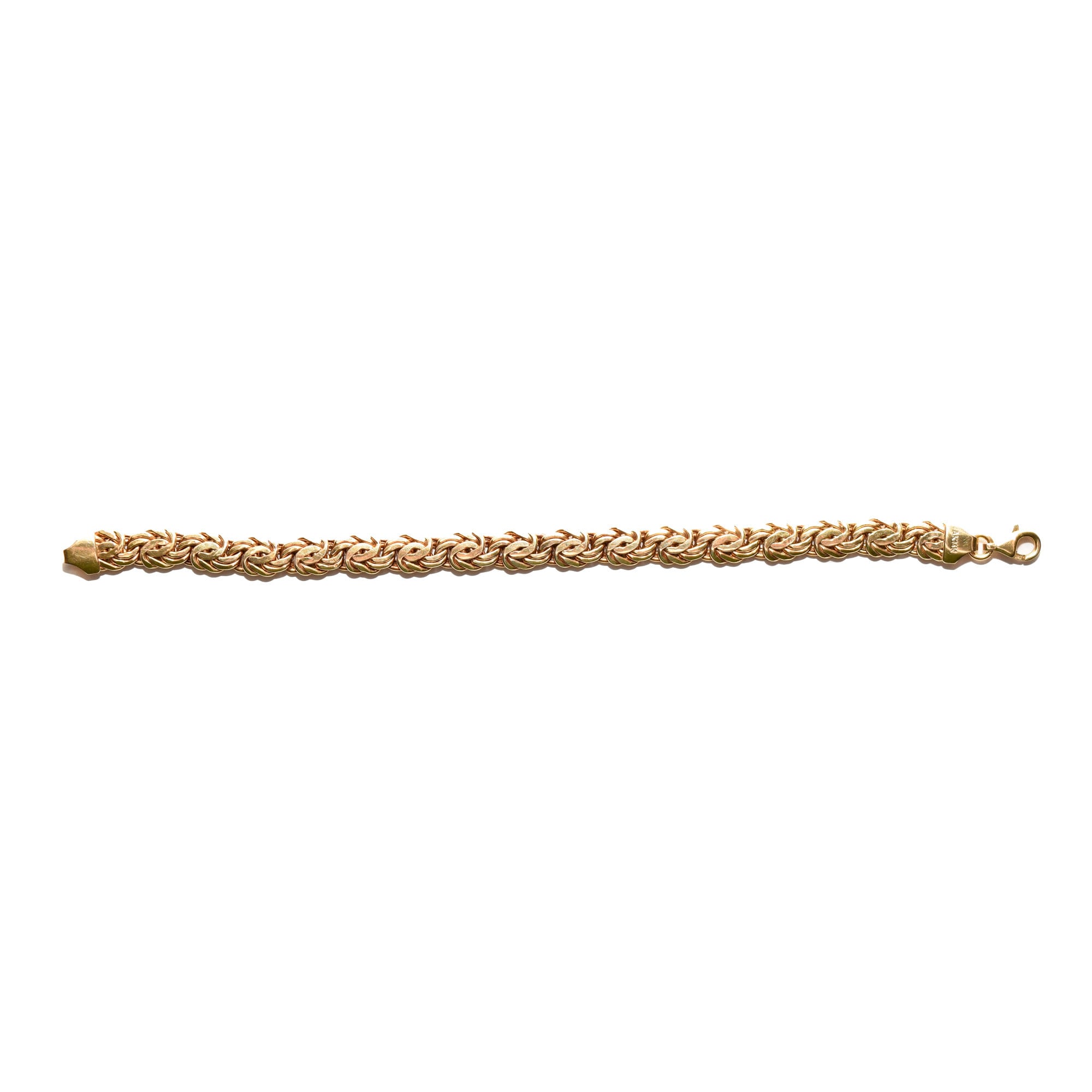 14K Yellow Gold Turkish Byzantine Chain Bracelet, Unisex, Estate Jewelry at 7.25 inches length, on a white background.