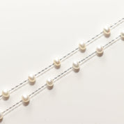 White Pearl Choker In 14K White Gold, Elegant Pearl Station Necklace, 17.75"