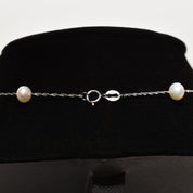 White Pearl Choker In 14K White Gold, Elegant Pearl Station Necklace, 17.75"
