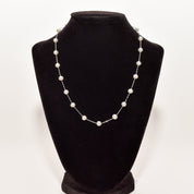White Pearl Choker In 14K White Gold, Elegant Pearl Station Necklace, 17.75"