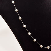 White Pearl Choker In 14K White Gold, Elegant Pearl Station Necklace, 17.75"