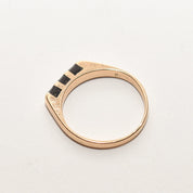 Minimalist 14K Black Onyx Inlay Ring, Striped Yellow Gold Stacking Ring, Size 5 1/2 US