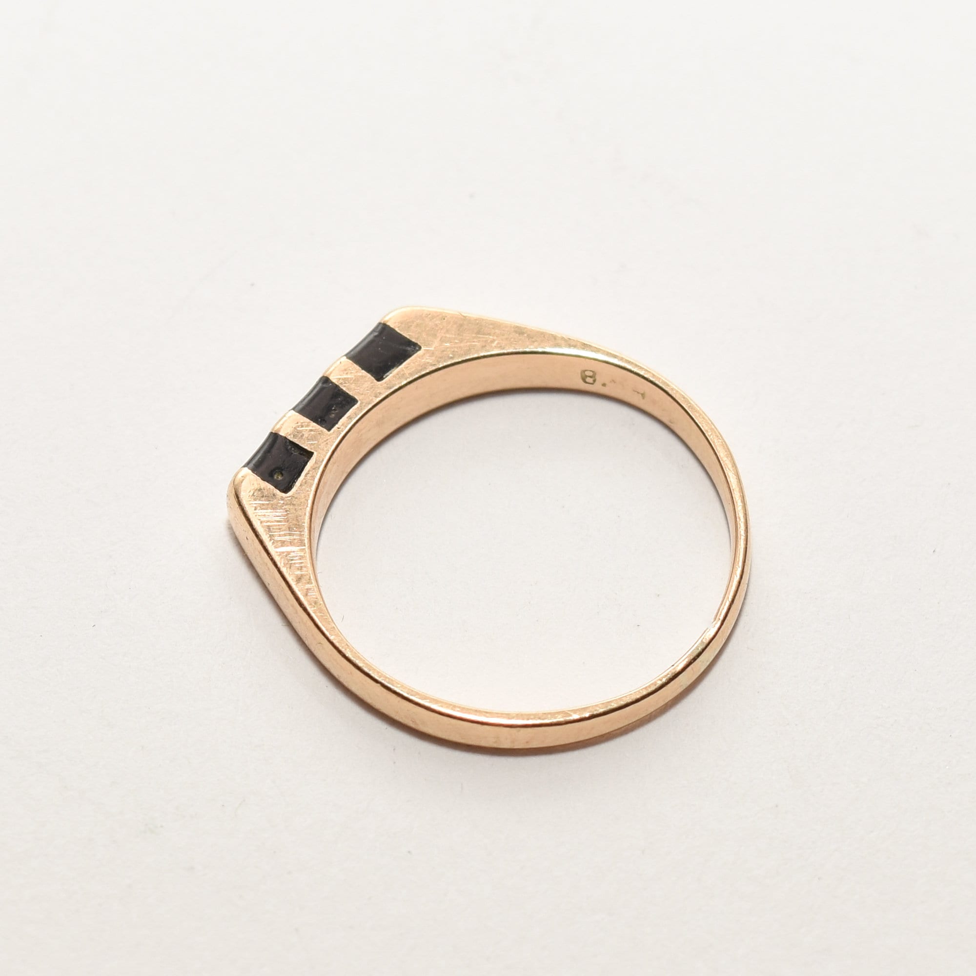 Minimalist 14K Black Onyx Inlay Ring, Striped Yellow Gold Stacking Ring, Size 5 1/2 US