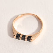 Minimalist 14K Black Onyx Inlay Ring, Striped Yellow Gold Stacking Ring, Size 5 1/2 US