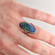 Modernist Sterling Silver Azurite Ring, Gemstone Jewelry, Size 7 1/2 US