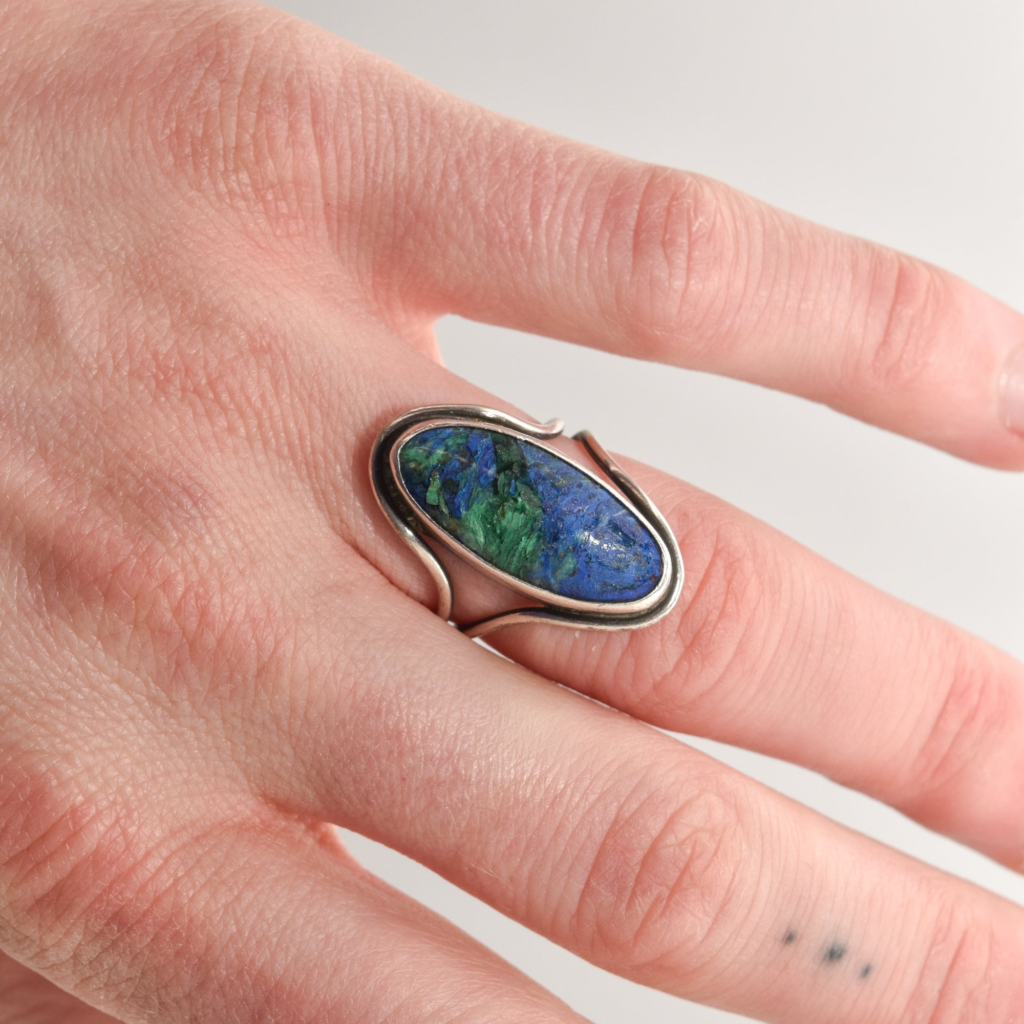 Modernist Sterling Silver Azurite Ring, Gemstone Jewelry, Size 7 1/2 US