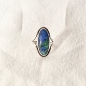 Modernist Sterling Silver Azurite Ring, Gemstone Jewelry, Size 7 1/2 US