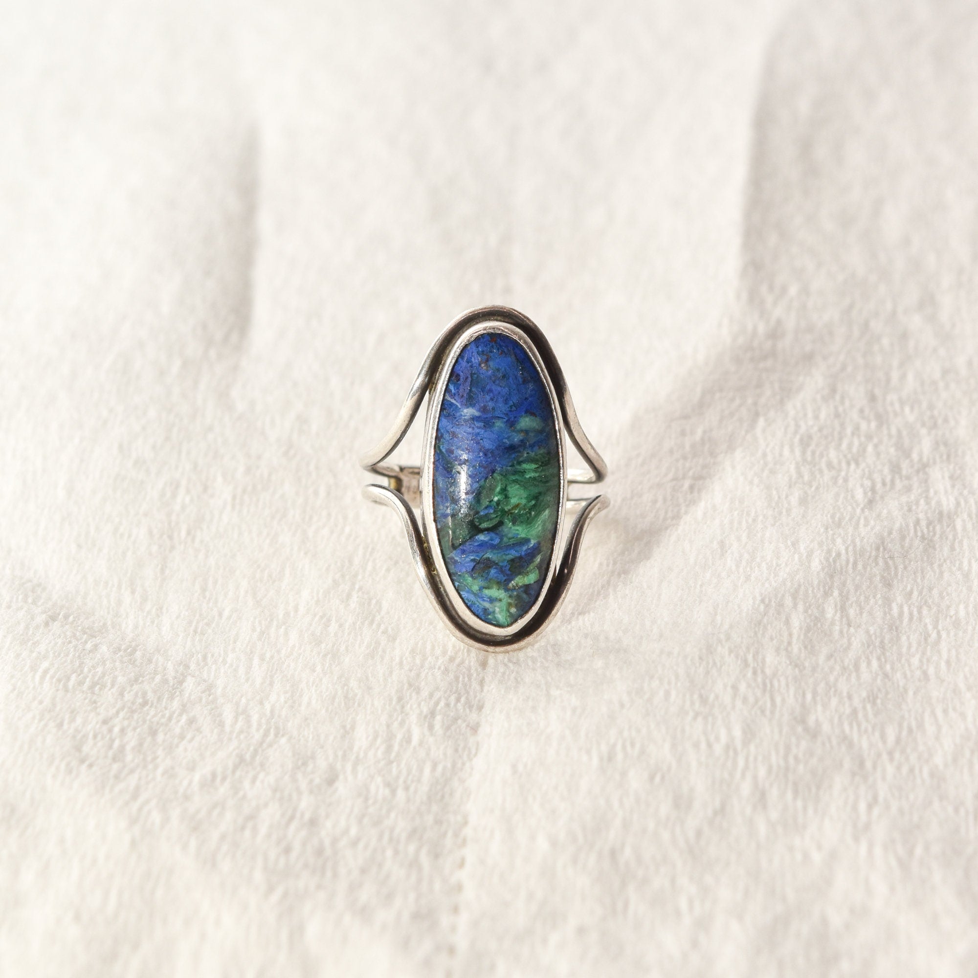 Modernist Sterling Silver Azurite Ring, Gemstone Jewelry, Size 7 1/2 US