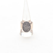 Sparkly Sterling Silver Druzy Quartz Ring, Chunky Hammered Ring, Gemstone Jewelry, Size 10 1/4 US