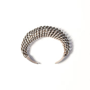 Modernist Sterling Silver Woven Cuff Bracelet, Flexible Puffed Chain Link Cuff, 5"
